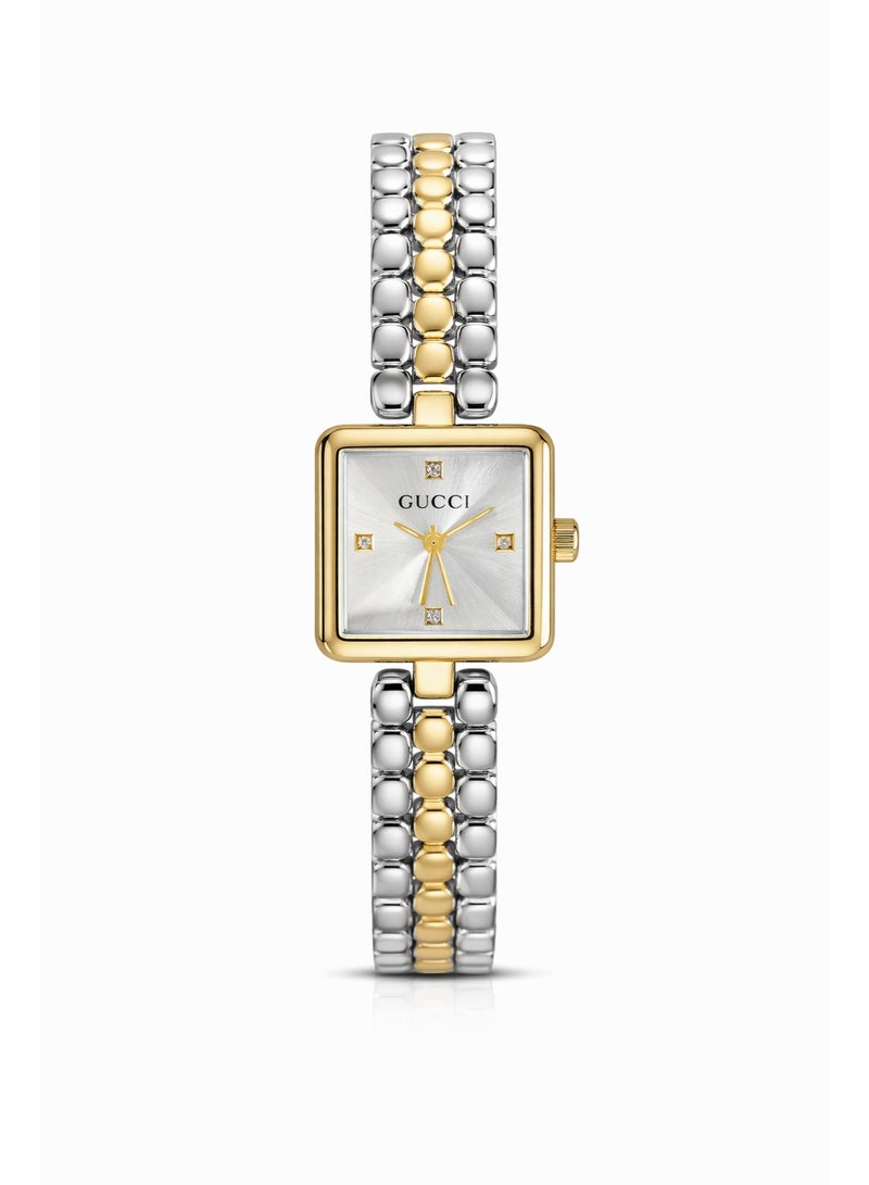 Gucci Women’s Square Watch with Two-Tone Silver and Gold Metal Bracelet
